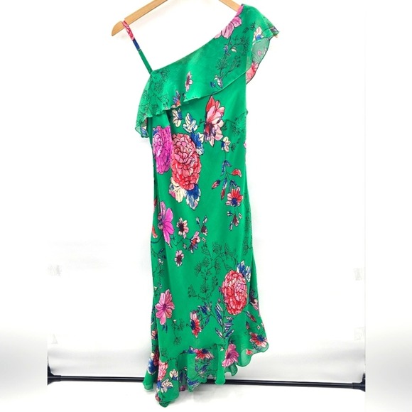 Roz & Ali Floral Green One-Shoulder Asymetrical Dress Size 12 - Picture 2 of 13
